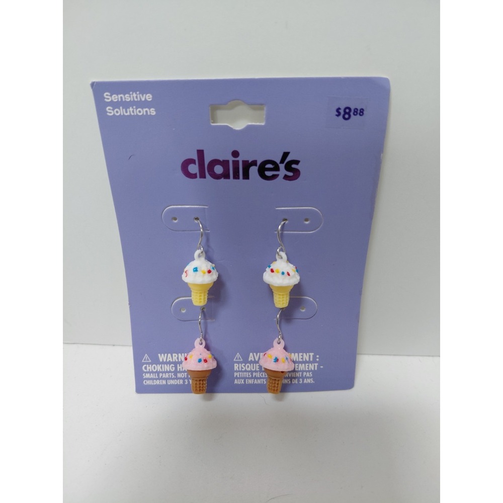 Claire's 2 PAIR Sensitive Solutions Ice Cream Cone Dangle Earrings NEW